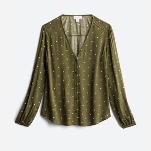 Long sleeve olive polka dot top size M